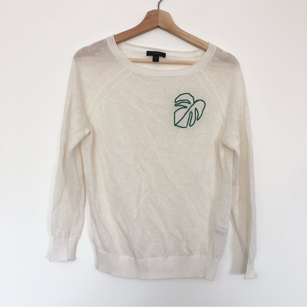 J. Crew Lightweight Sheer Sweater with Leaf Detail